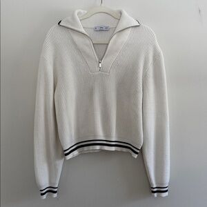 Mango White Ribbed Quarter Zip